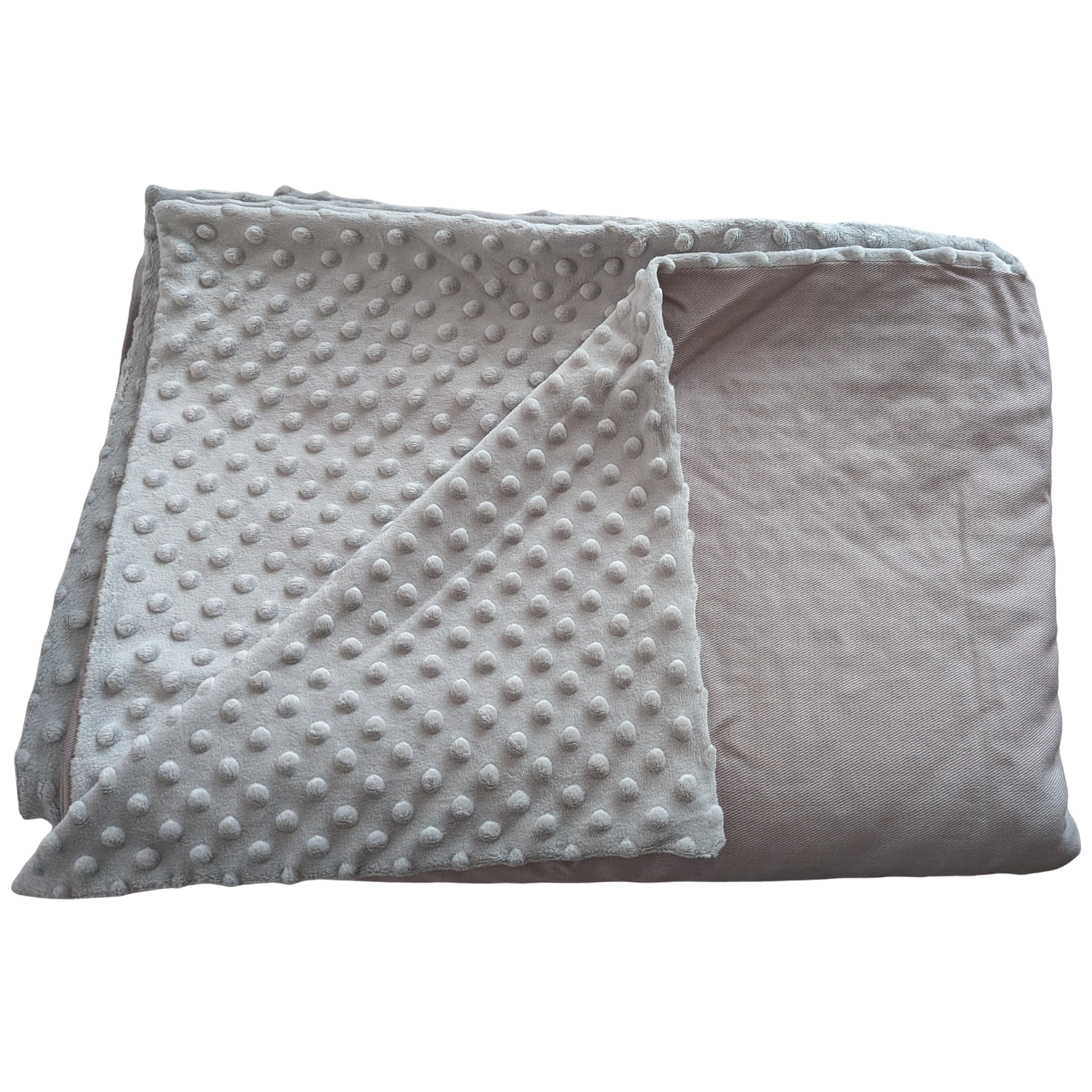 Folded gray blanket on a white background