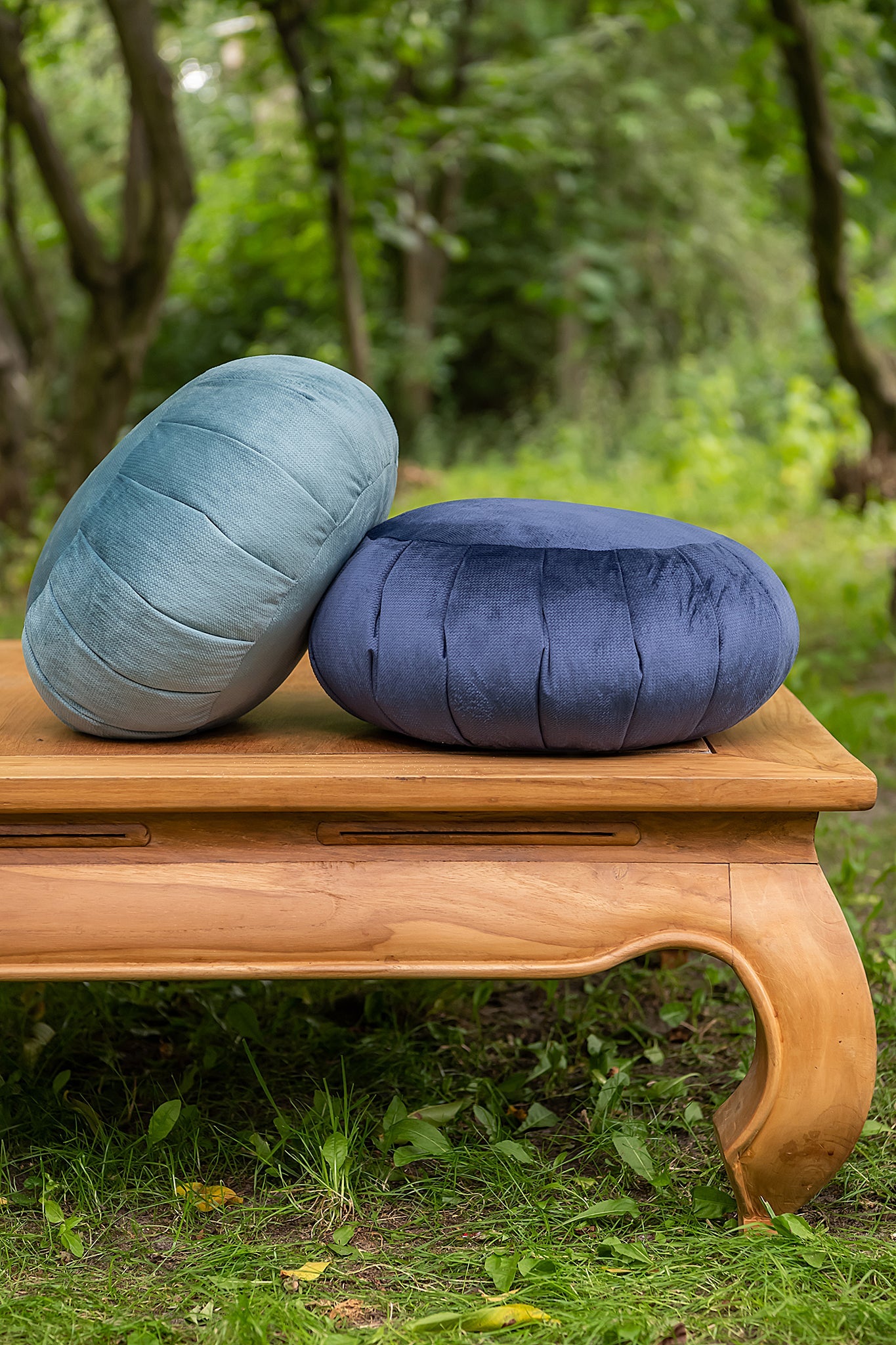 zafu pillow in mint moon and navy blue | sensory owl