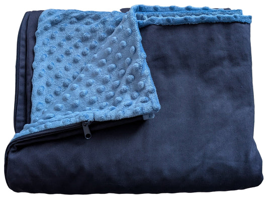 Blue textured blanket cover on white background