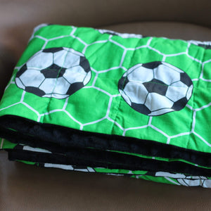 FOOTBALL MINKY WEIGHTED BLANKET WITH BLACK MINKY BACKING