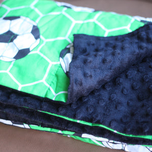 FOOTBALL MINKY WEIGHTED BLANKET WITH BLACK MINKY BACKING